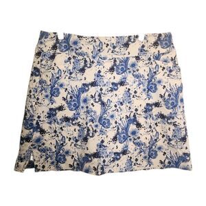 Lady Hagen Women's Sz XL Floral Golf Mini Skort Summer Zip Comfort White Blue